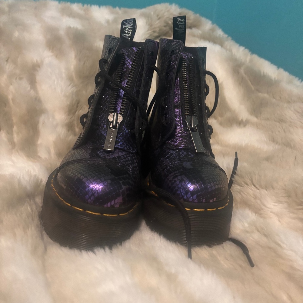 Doc Martens Purple snakeskin print boots